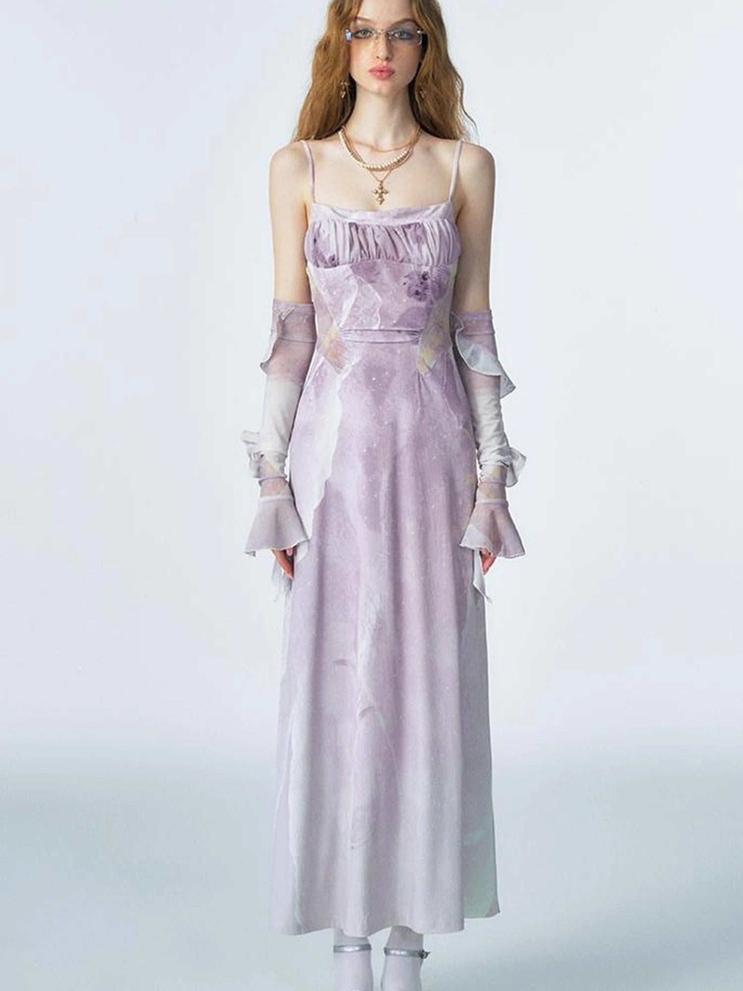 OfAkiva Akiva Ethereal Ombre Chiffon Slip Dress