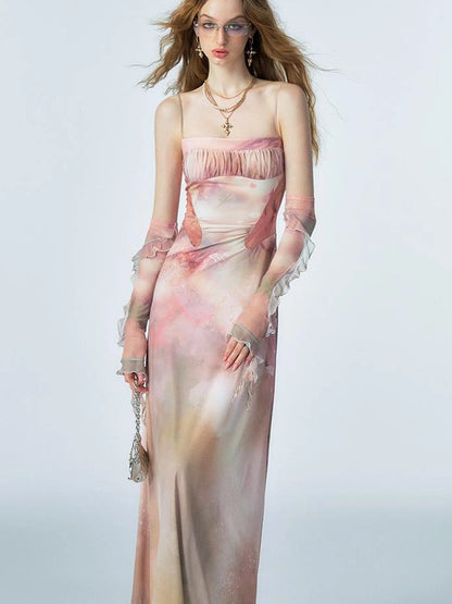 OfAkiva Akiva Ethereal Ombre Chiffon Slip Dress