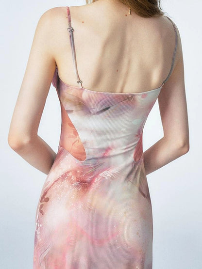 OfAkiva Akiva Ethereal Ombre Chiffon Slip Dress