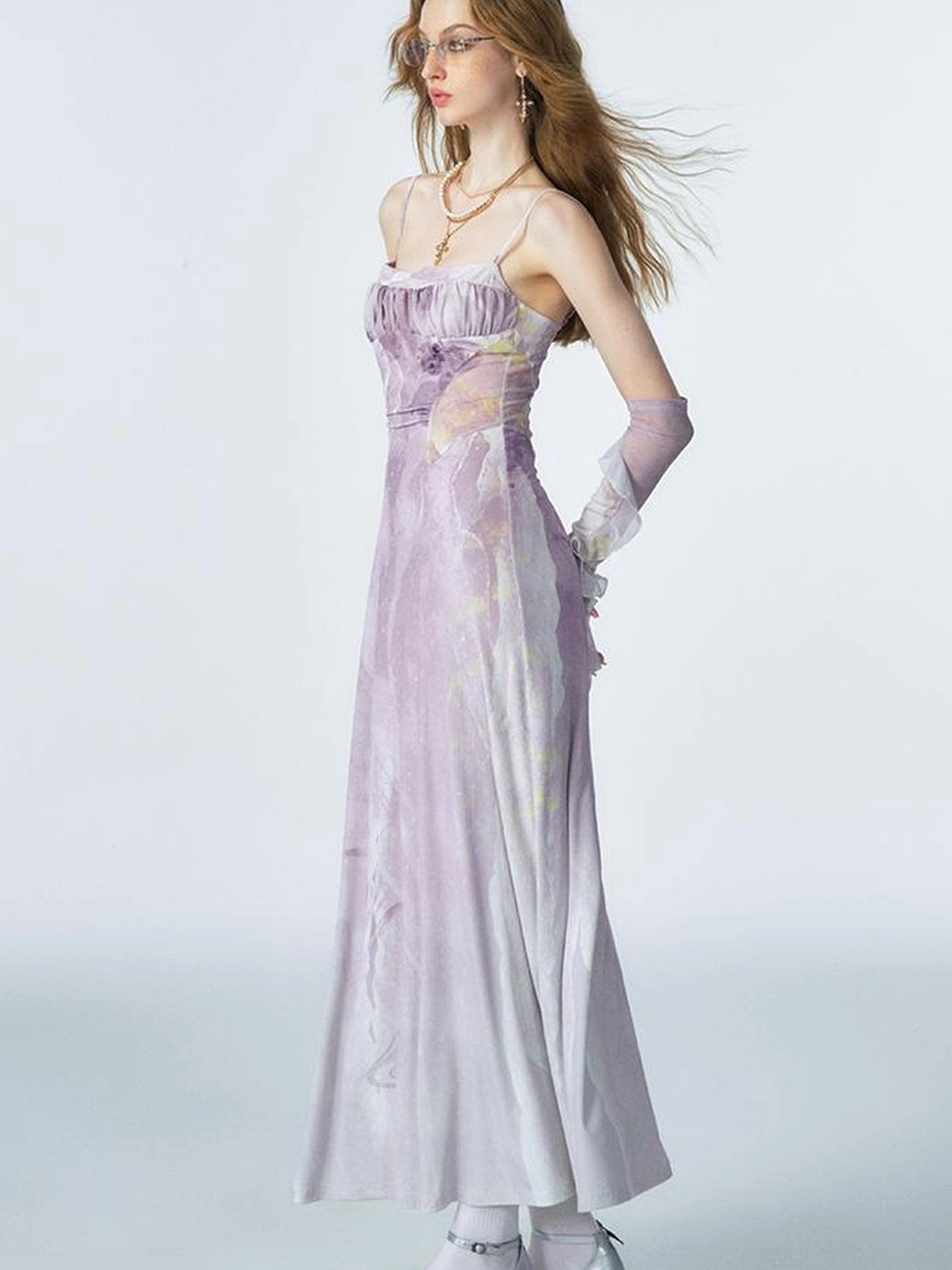 OfAkiva Akiva Ethereal Ombre Chiffon Slip Dress