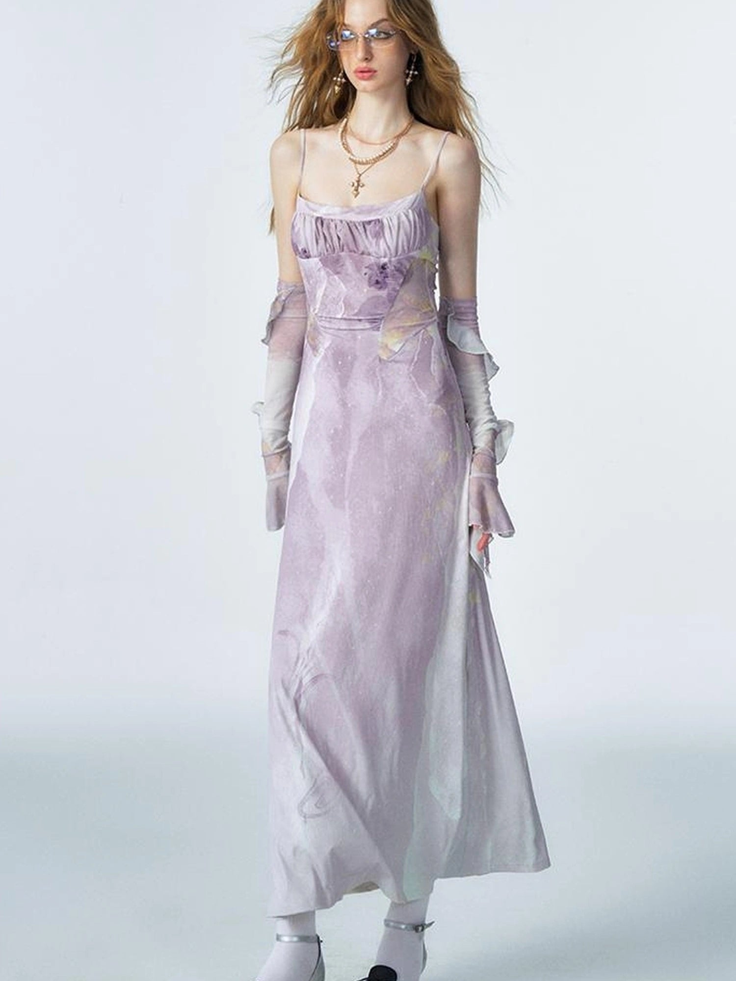 OfAkiva Akiva Ethereal Ombre Chiffon Slip Dress