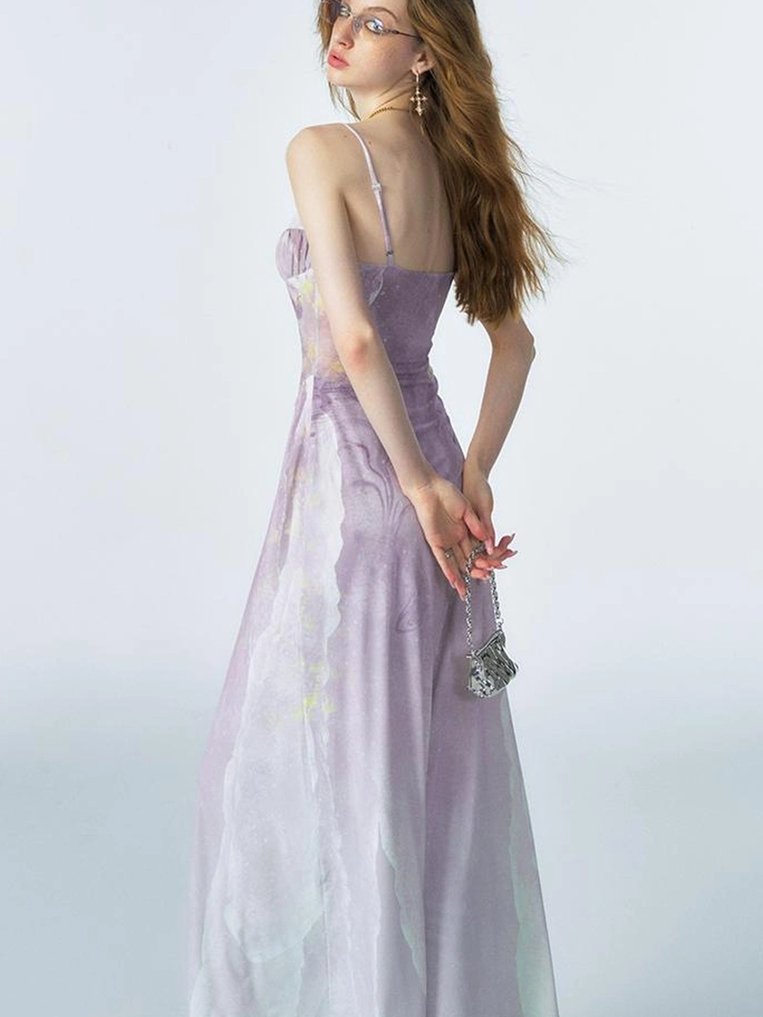 OfAkiva Akiva Ethereal Ombre Chiffon Slip Dress