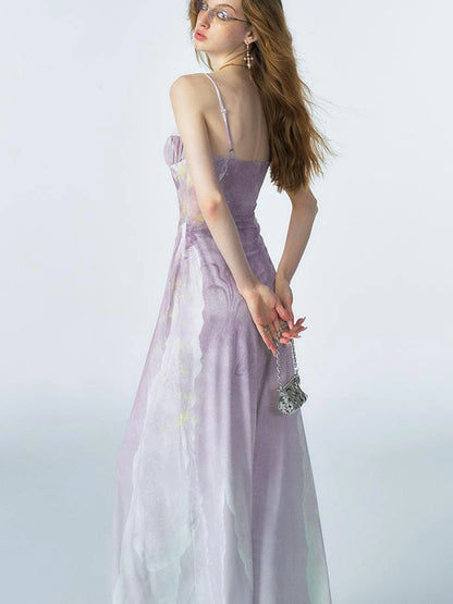 OfAkiva Akiva Ethereal Ombre Chiffon Slip Dress