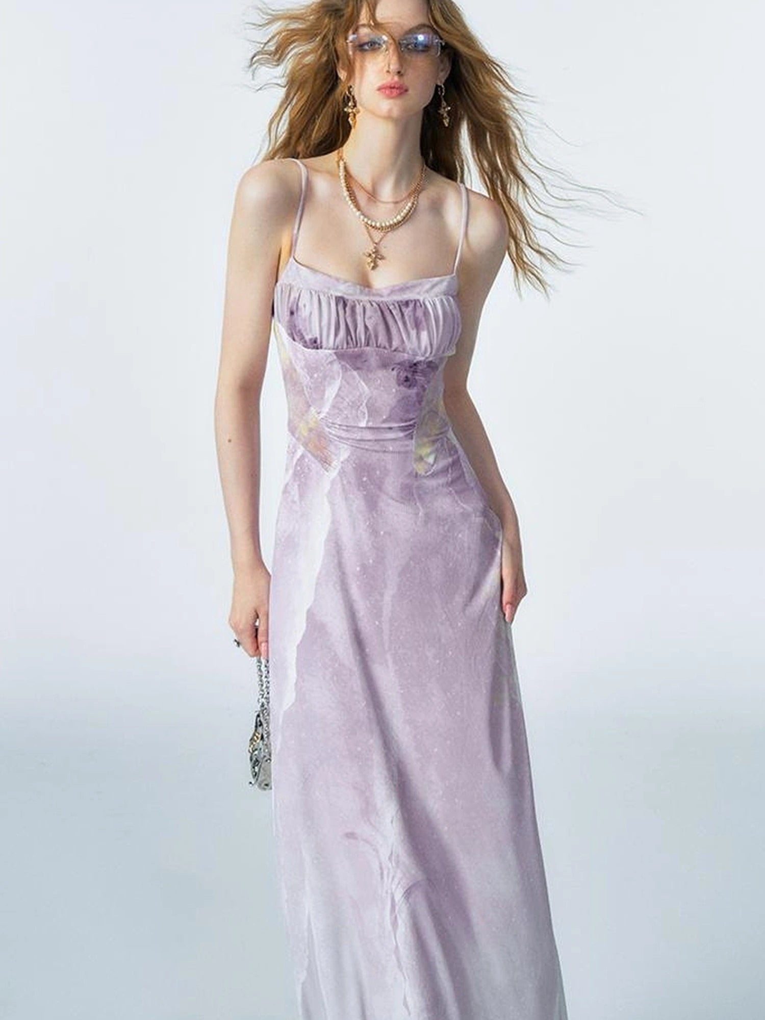 OfAkiva Akiva Ethereal Ombre Chiffon Slip Dress