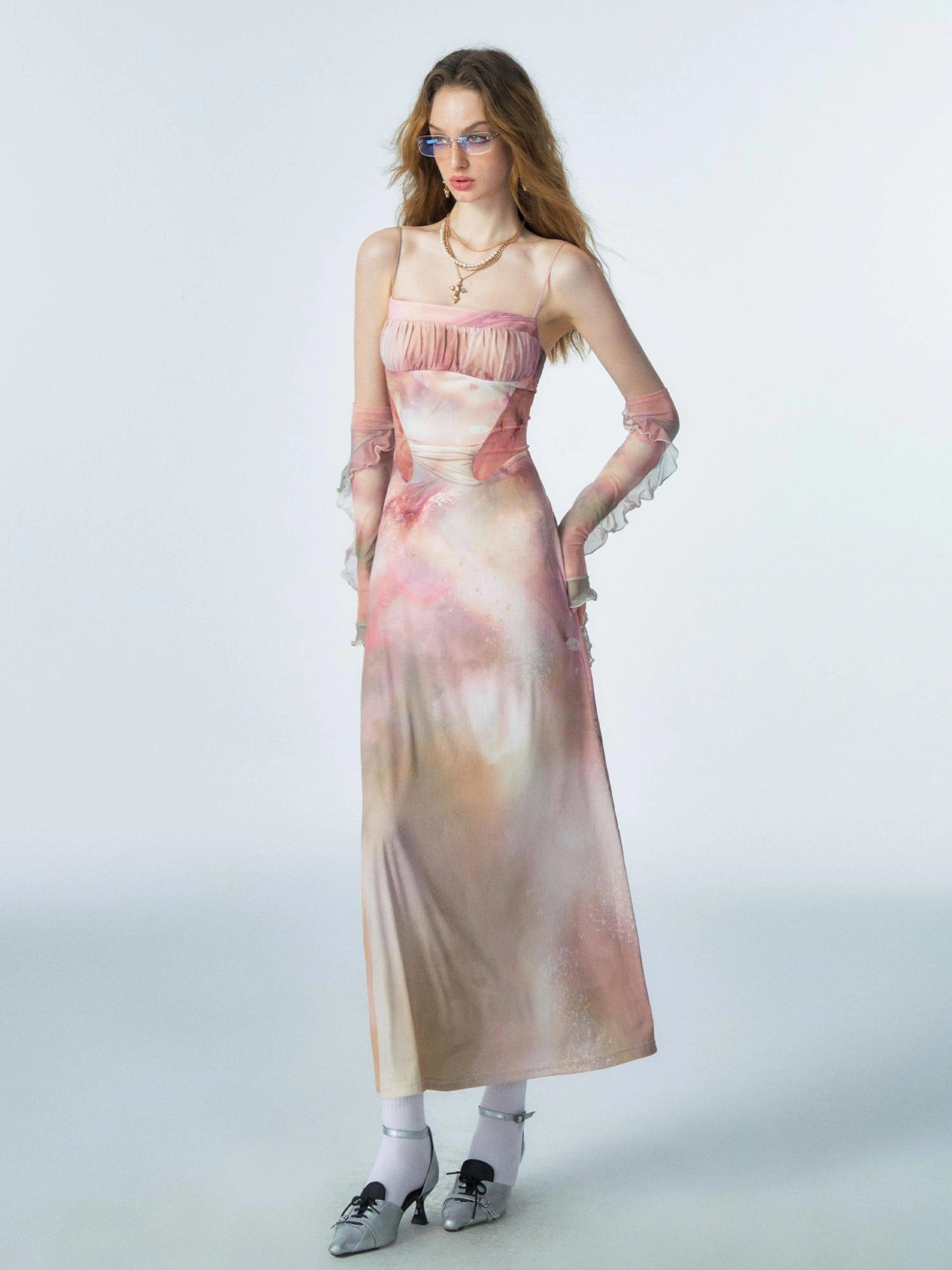 OfAkiva Akiva Ethereal Ombre Chiffon Slip Dress