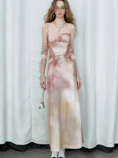 OfAkiva Akiva Ethereal Ombre Chiffon Slip Dress