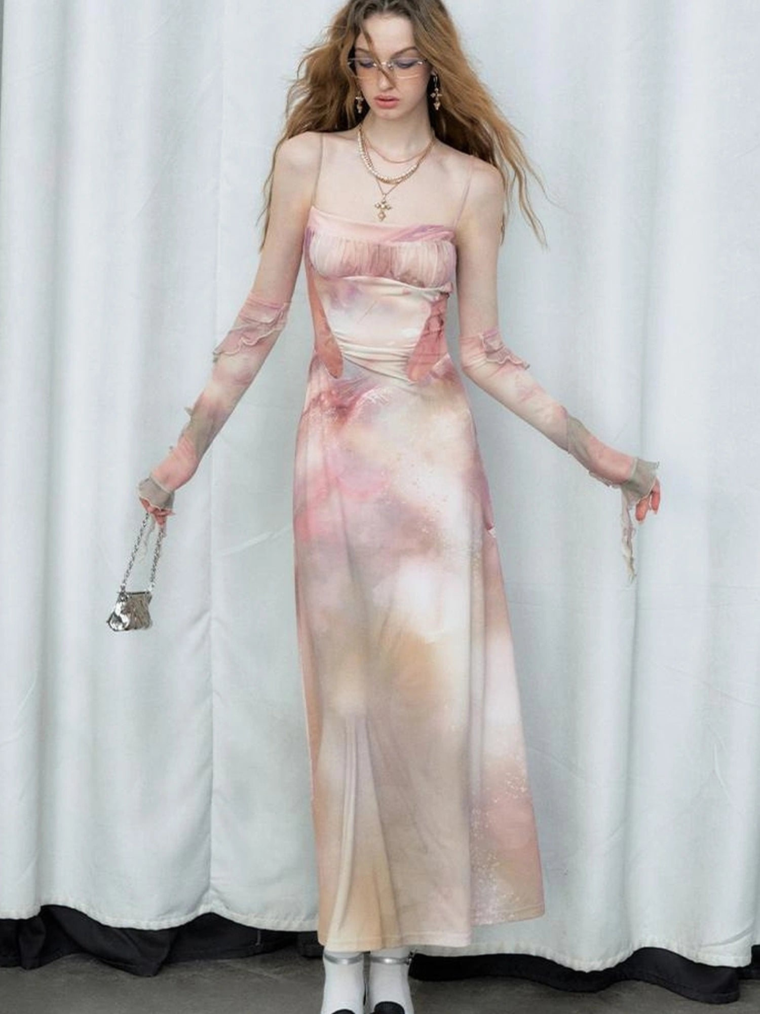 OfAkiva Akiva Ethereal Ombre Chiffon Slip Dress