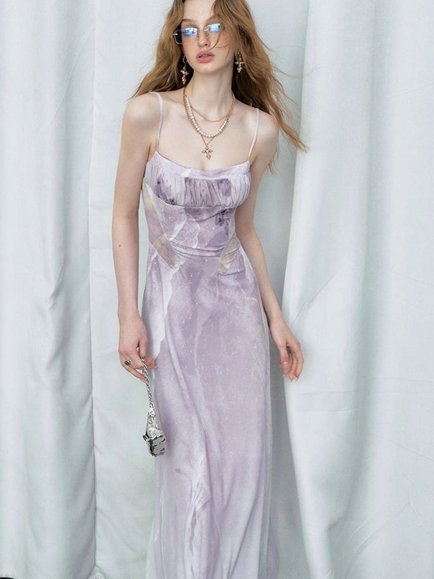 OfAkiva Akiva Ethereal Ombre Chiffon Slip Dress