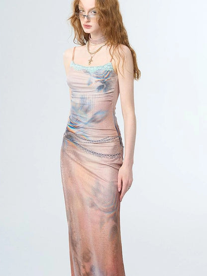 OfAkiva Akiva Floral Lace Trimmed Knit Slip Dress