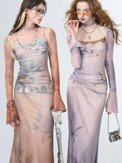 OfAkiva Akiva Floral Lace Trimmed Knit Slip Dress