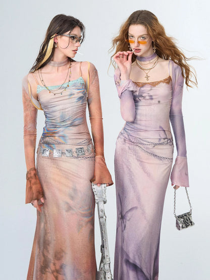 OfAkiva Akiva Floral Lace Trimmed Knit Slip Dress