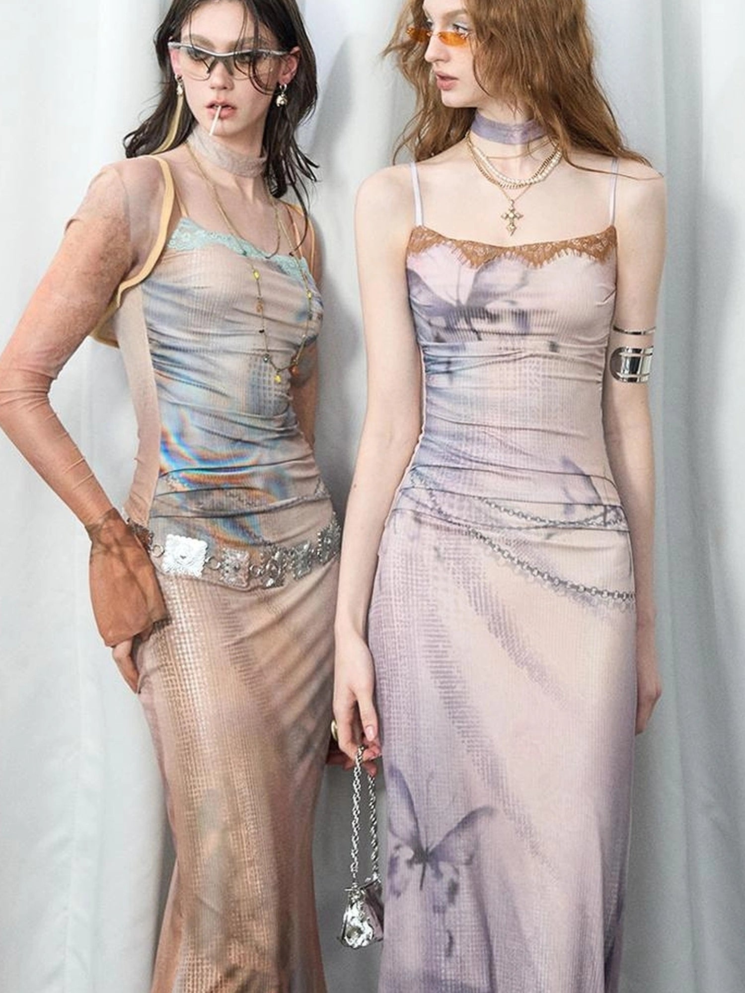 OfAkiva Akiva Floral Lace Trimmed Knit Slip Dress