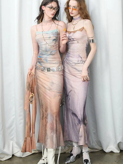 OfAkiva Akiva Floral Lace Trimmed Knit Slip Dress