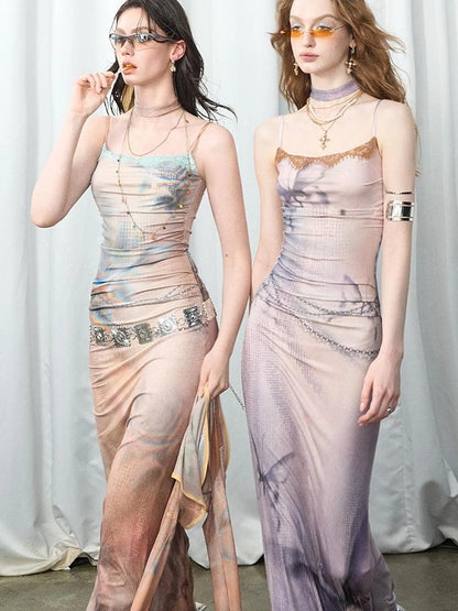 OfAkiva Akiva Floral Lace Trimmed Knit Slip Dress