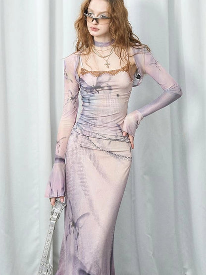 OfAkiva Akiva Floral Lace Trimmed Knit Slip Dress