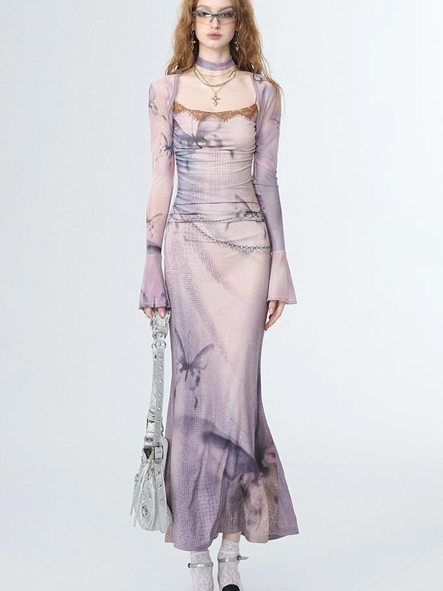 OfAkiva Akiva Floral Lace Trimmed Knit Slip Dress