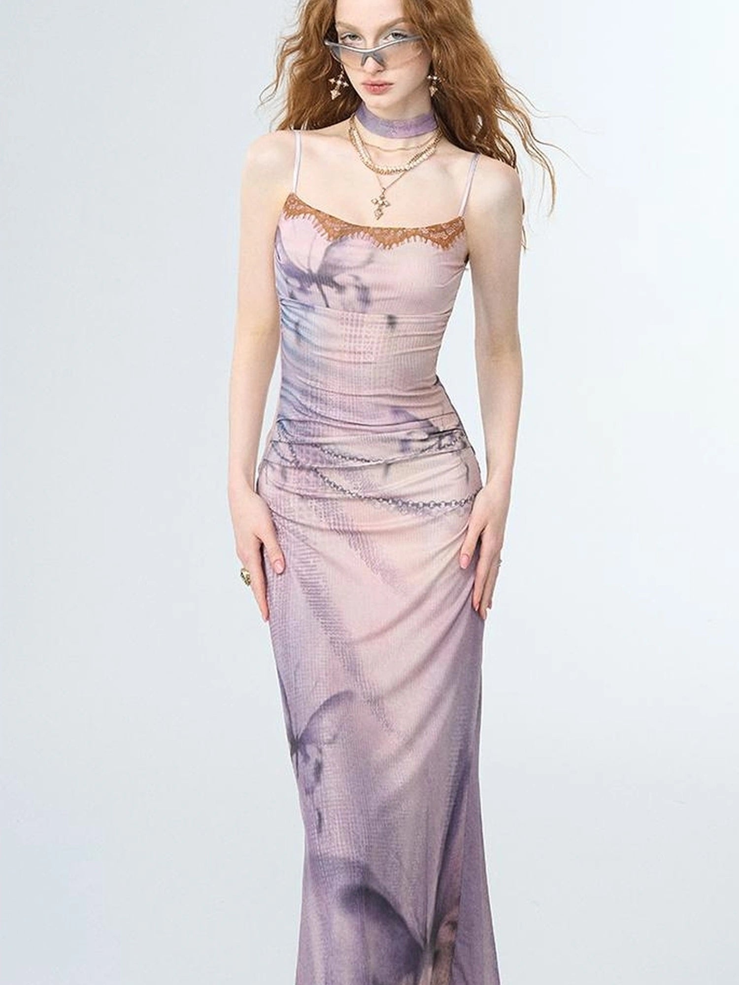 OfAkiva Akiva Floral Lace Trimmed Knit Slip Dress