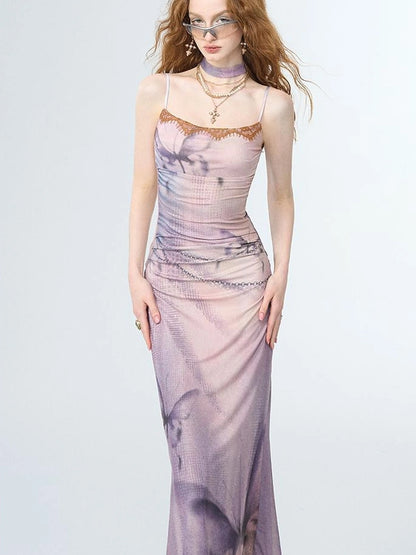 OfAkiva Akiva Floral Lace Trimmed Knit Slip Dress