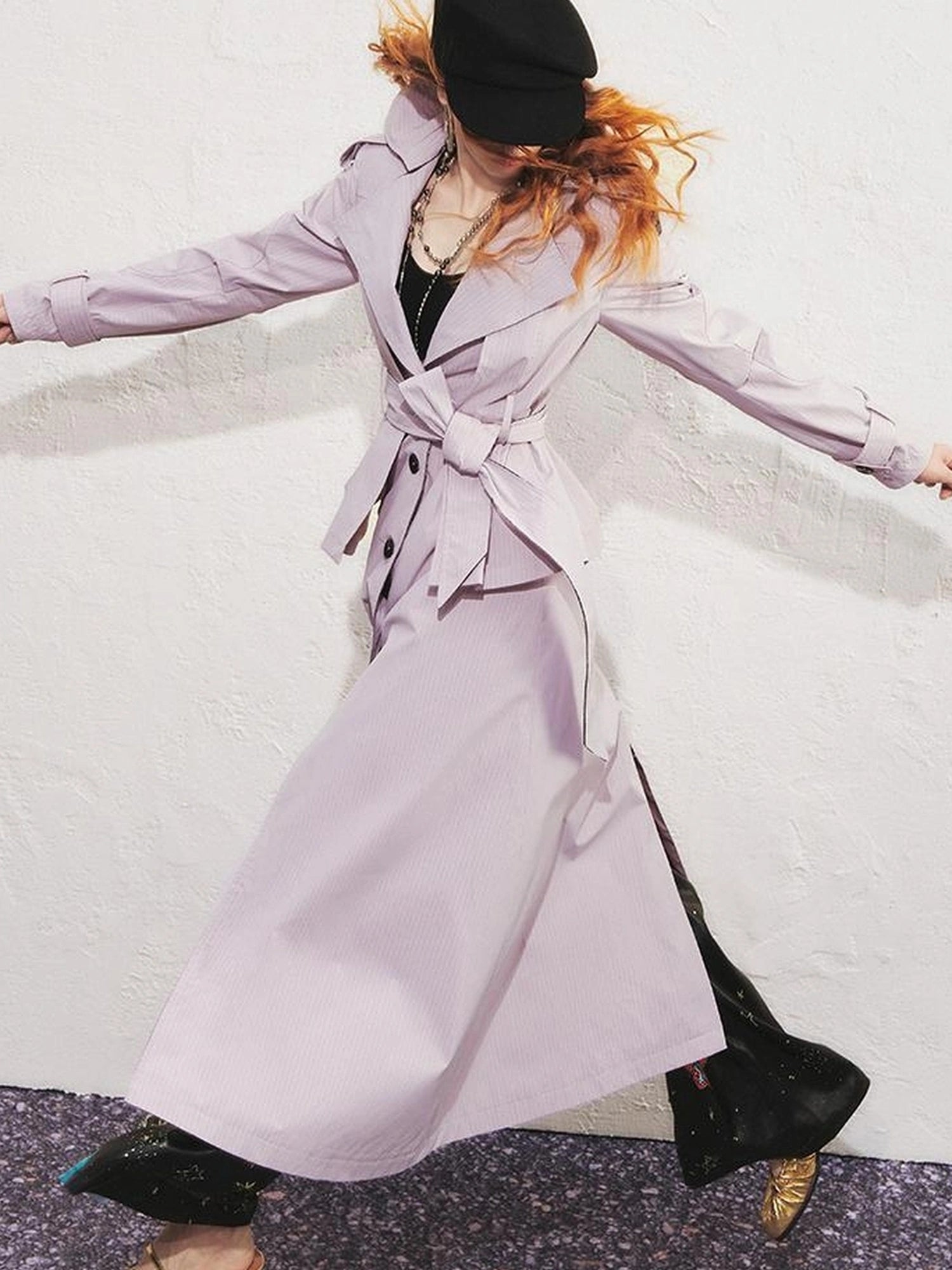 OfAkiva Akiva George Square Tri Color Long Trench Coat