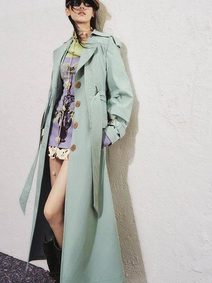 OfAkiva Akiva George Square Tri Color Long Trench Coat