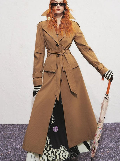 OfAkiva Akiva George Square Tri Color Long Trench Coat