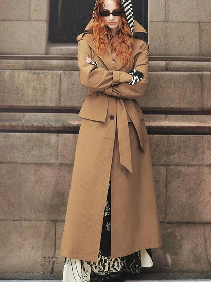 OfAkiva Akiva George Square Tri Color Long Trench Coat