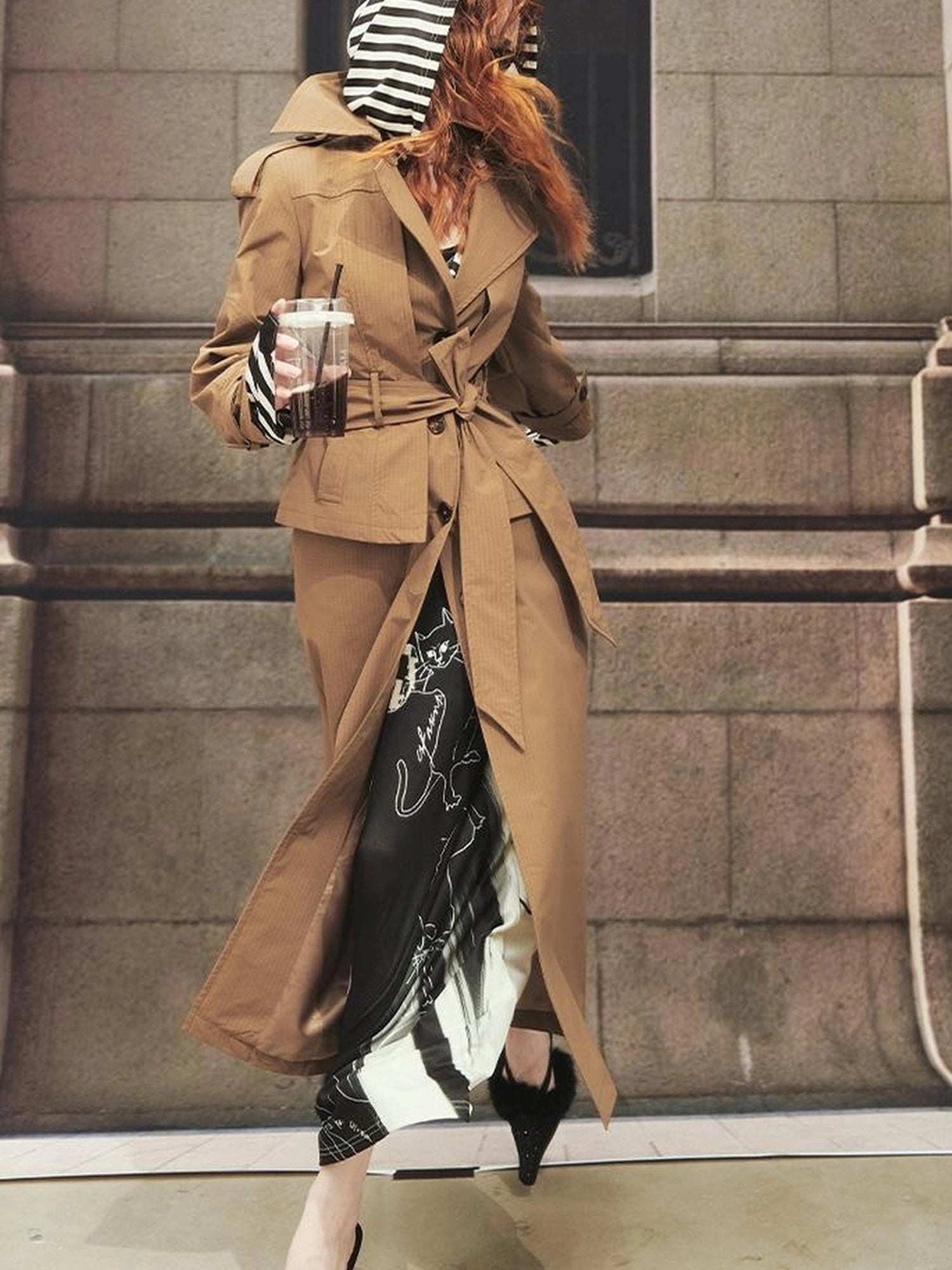 OfAkiva Akiva George Square Tri Color Long Trench Coat