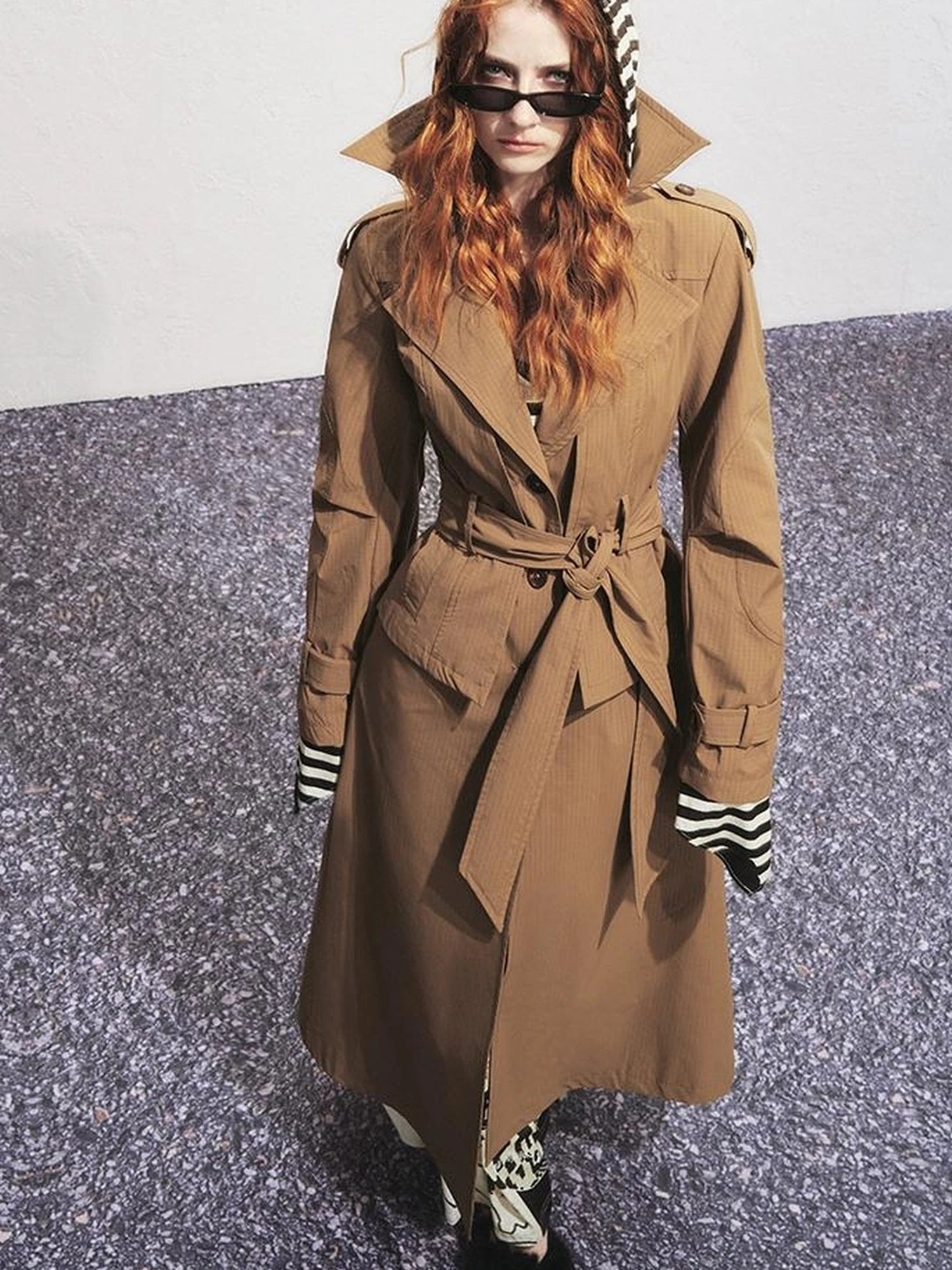 OfAkiva Akiva George Square Tri Color Long Trench Coat