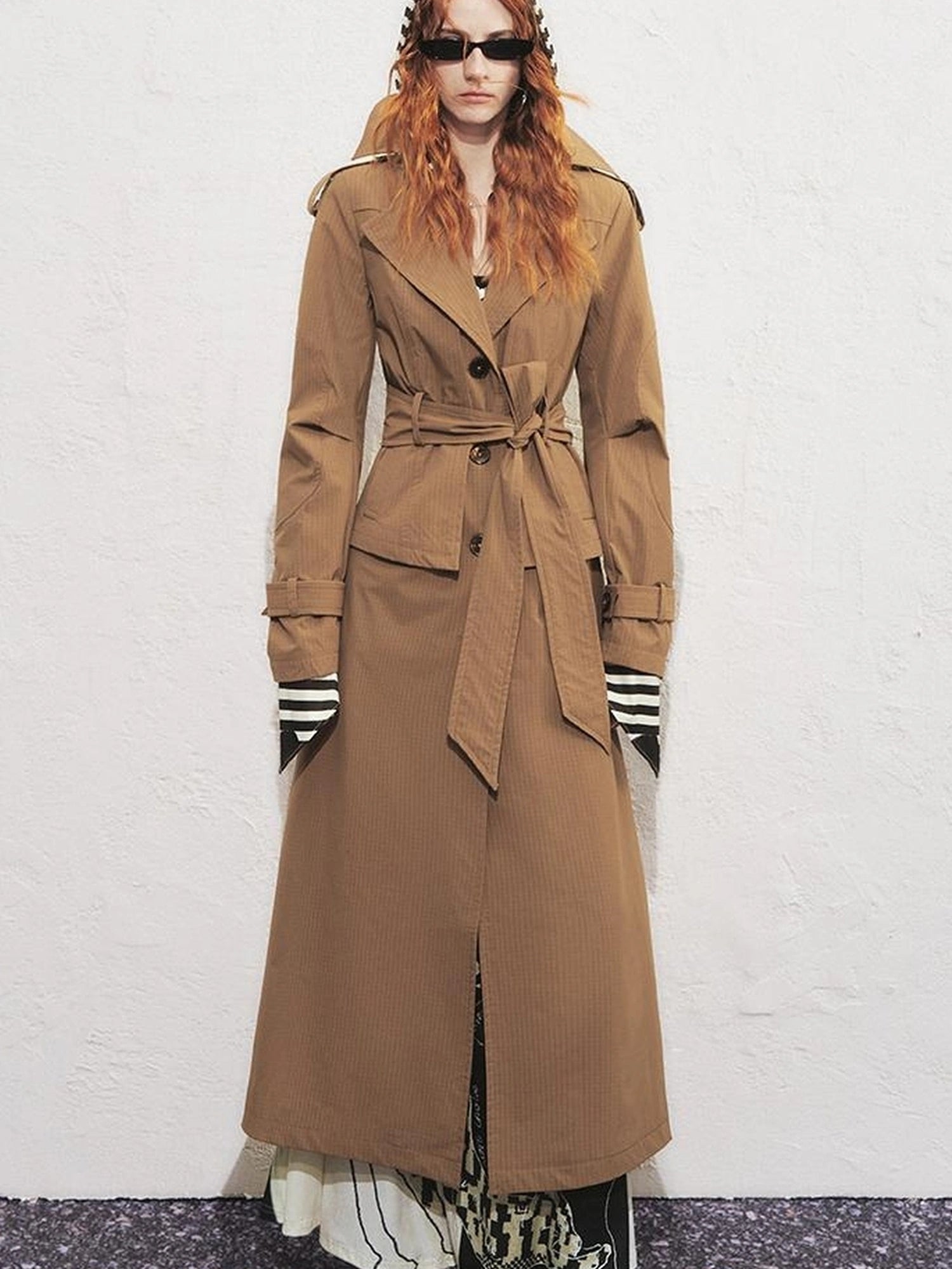 OfAkiva Akiva George Square Tri Color Long Trench Coat