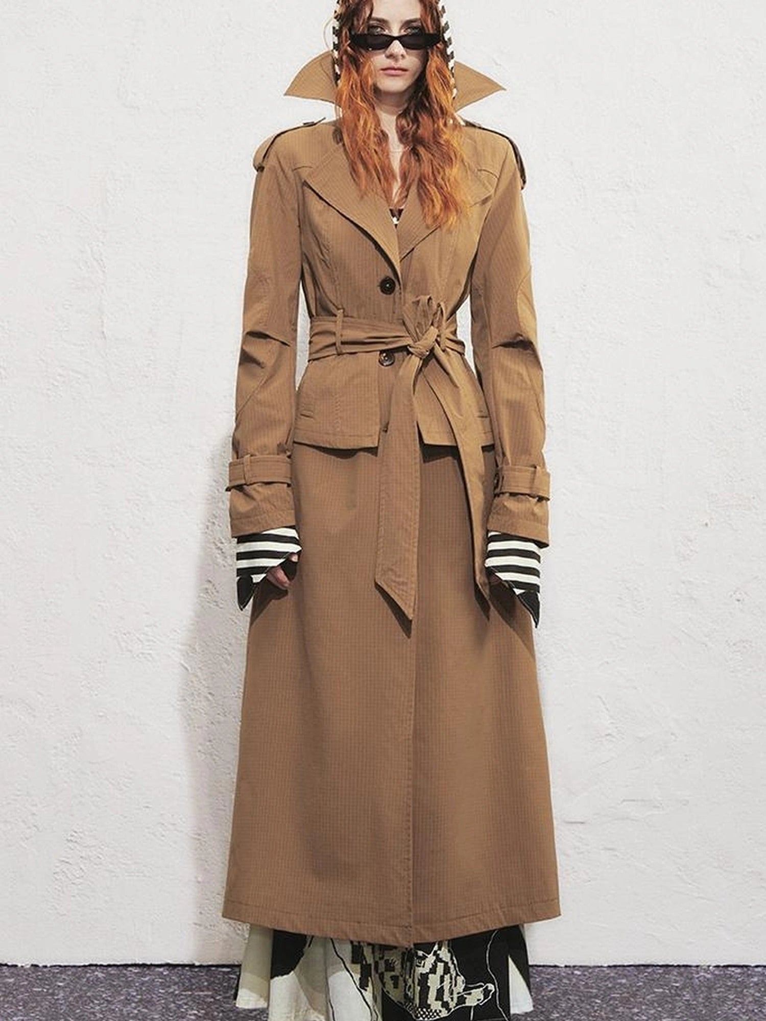 OfAkiva Akiva George Square Tri Color Long Trench Coat