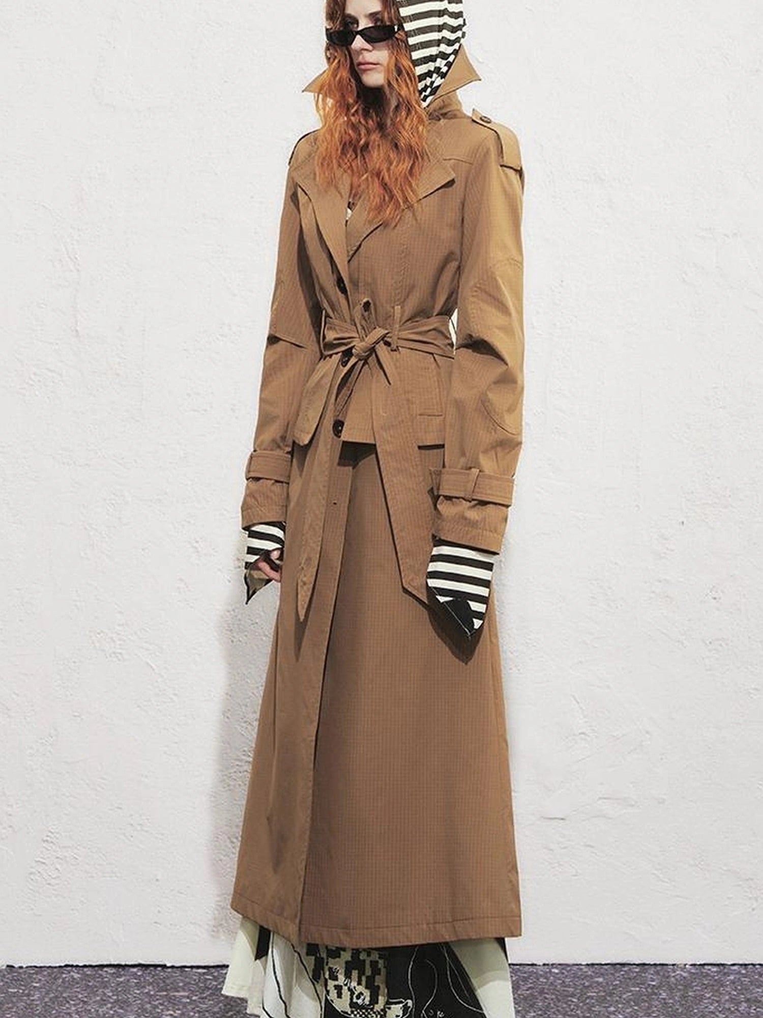 OfAkiva Akiva George Square Tri Color Long Trench Coat