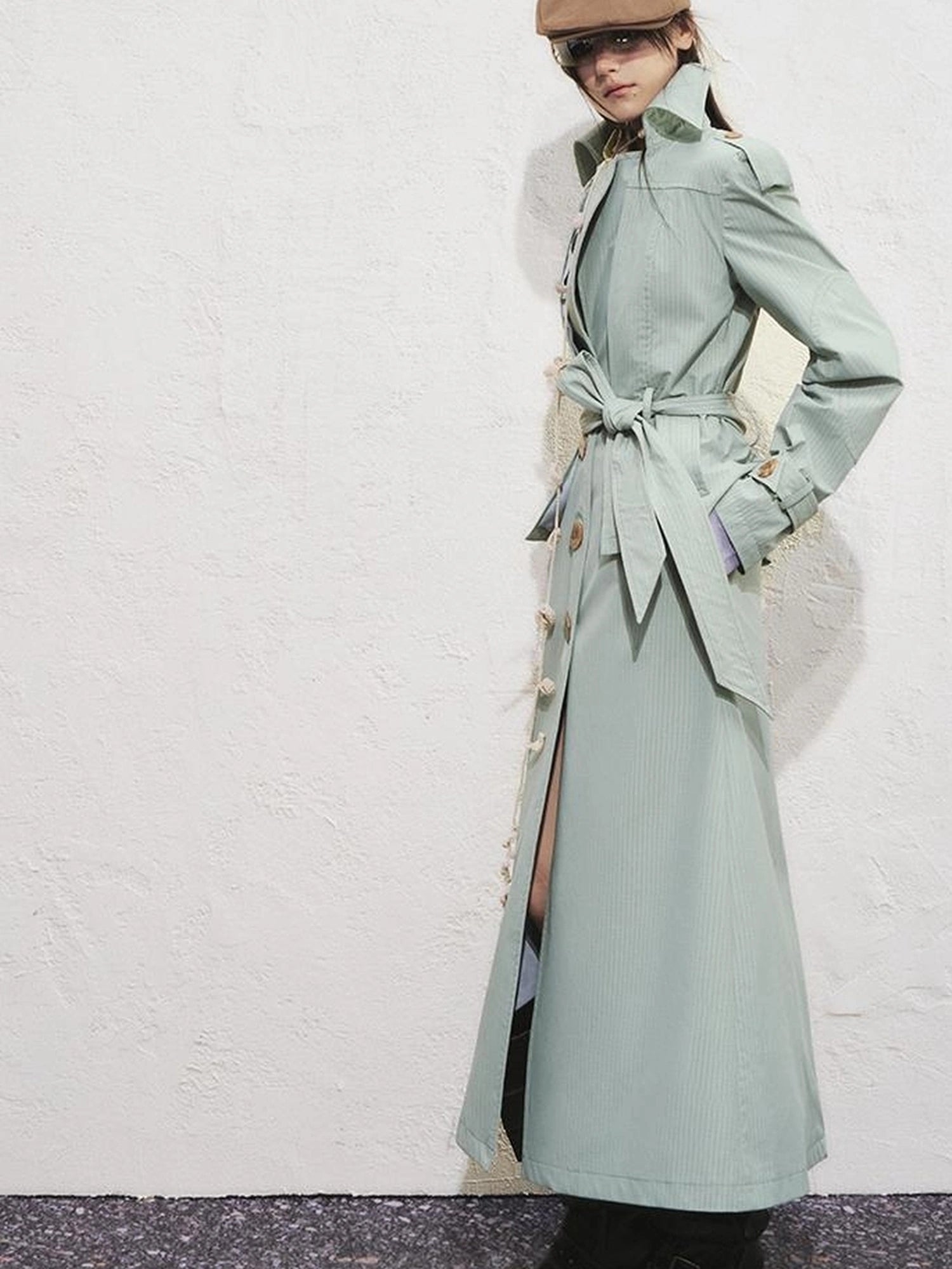 OfAkiva Akiva George Square Tri Color Long Trench Coat