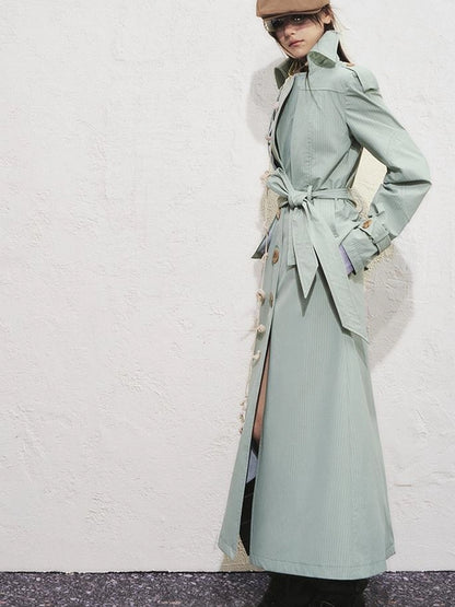 OfAkiva Akiva George Square Tri Color Long Trench Coat