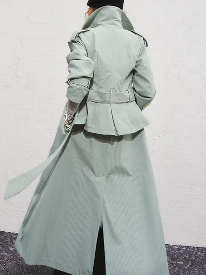 OfAkiva Akiva George Square Tri Color Long Trench Coat