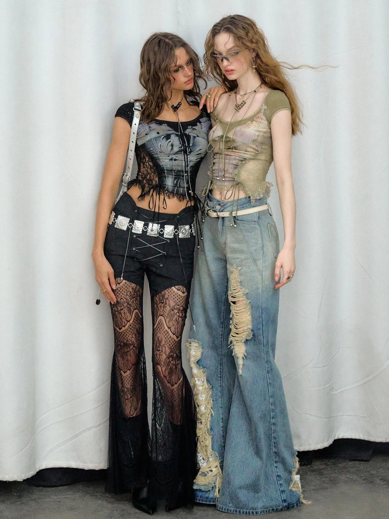 OfAkiva Akiva Lace Trimmed Iridescent Knit Top