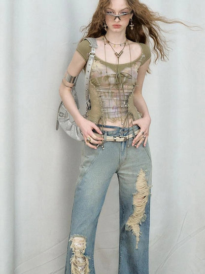 OfAkiva Akiva Lace Trimmed Iridescent Knit Top