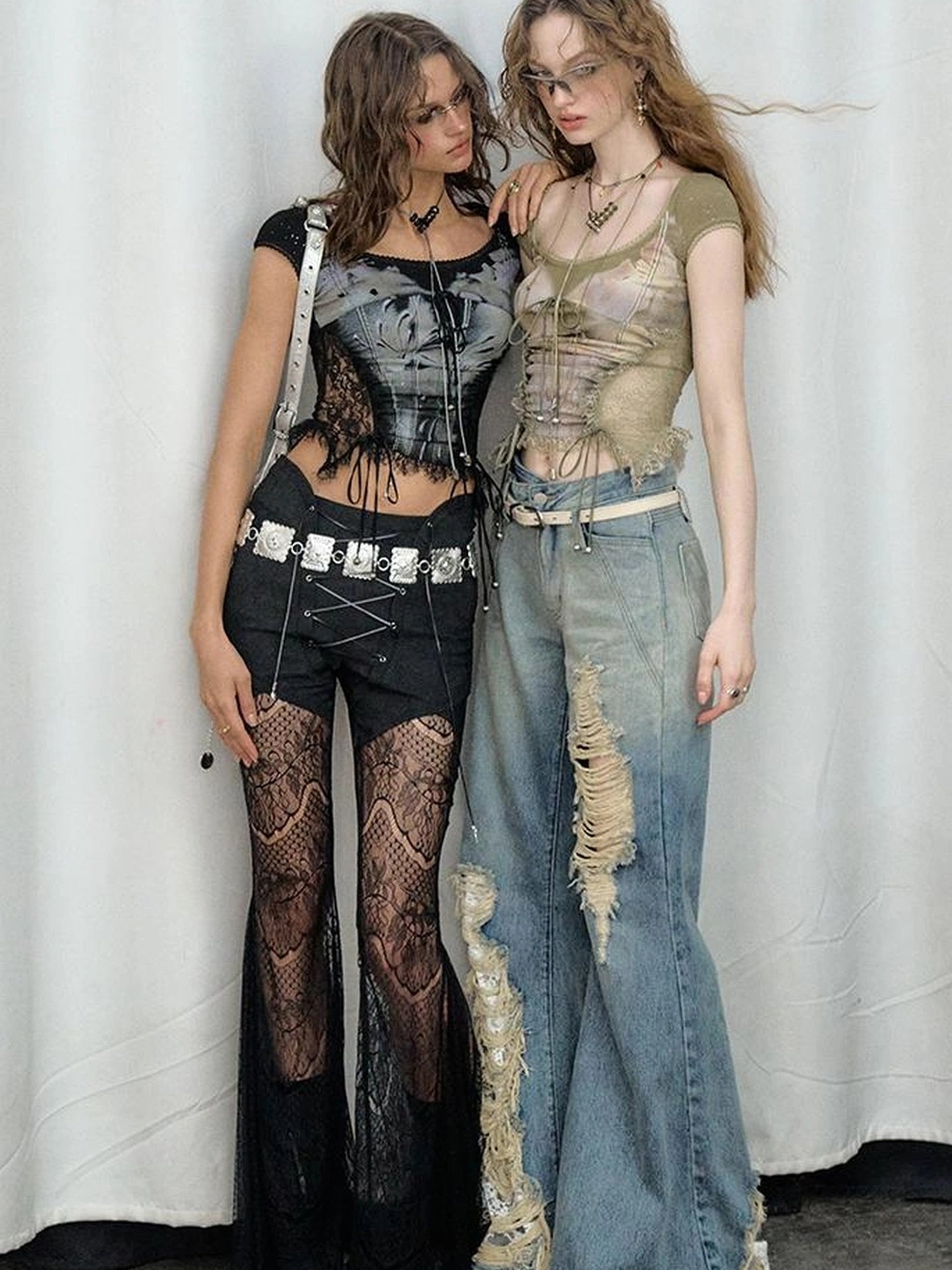 OfAkiva Akiva Lace Trimmed Iridescent Knit Top