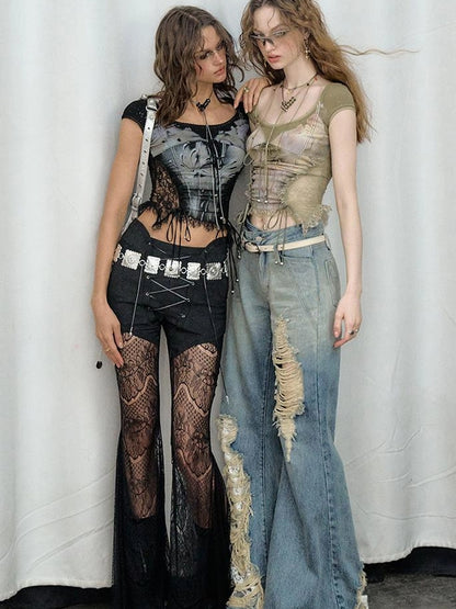 OfAkiva Akiva Lace Trimmed Iridescent Knit Top