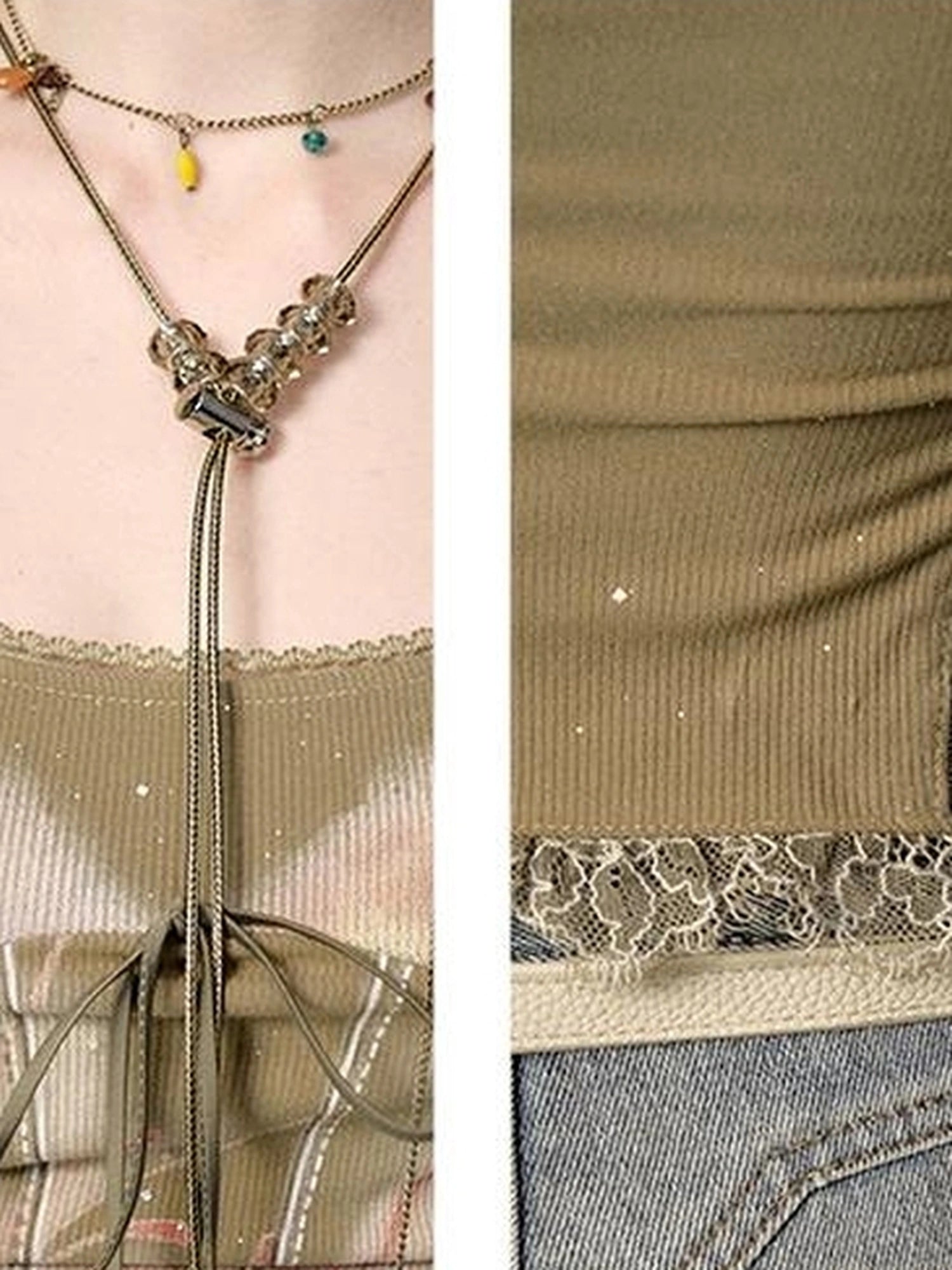 OfAkiva Akiva Lace Trimmed Iridescent Knit Top