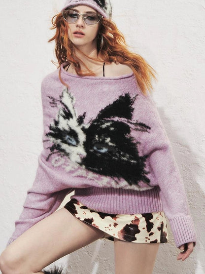 OfAkiva Akiva Lioncat Fluffy Sweater V-neck T-shirt Long Sleeve