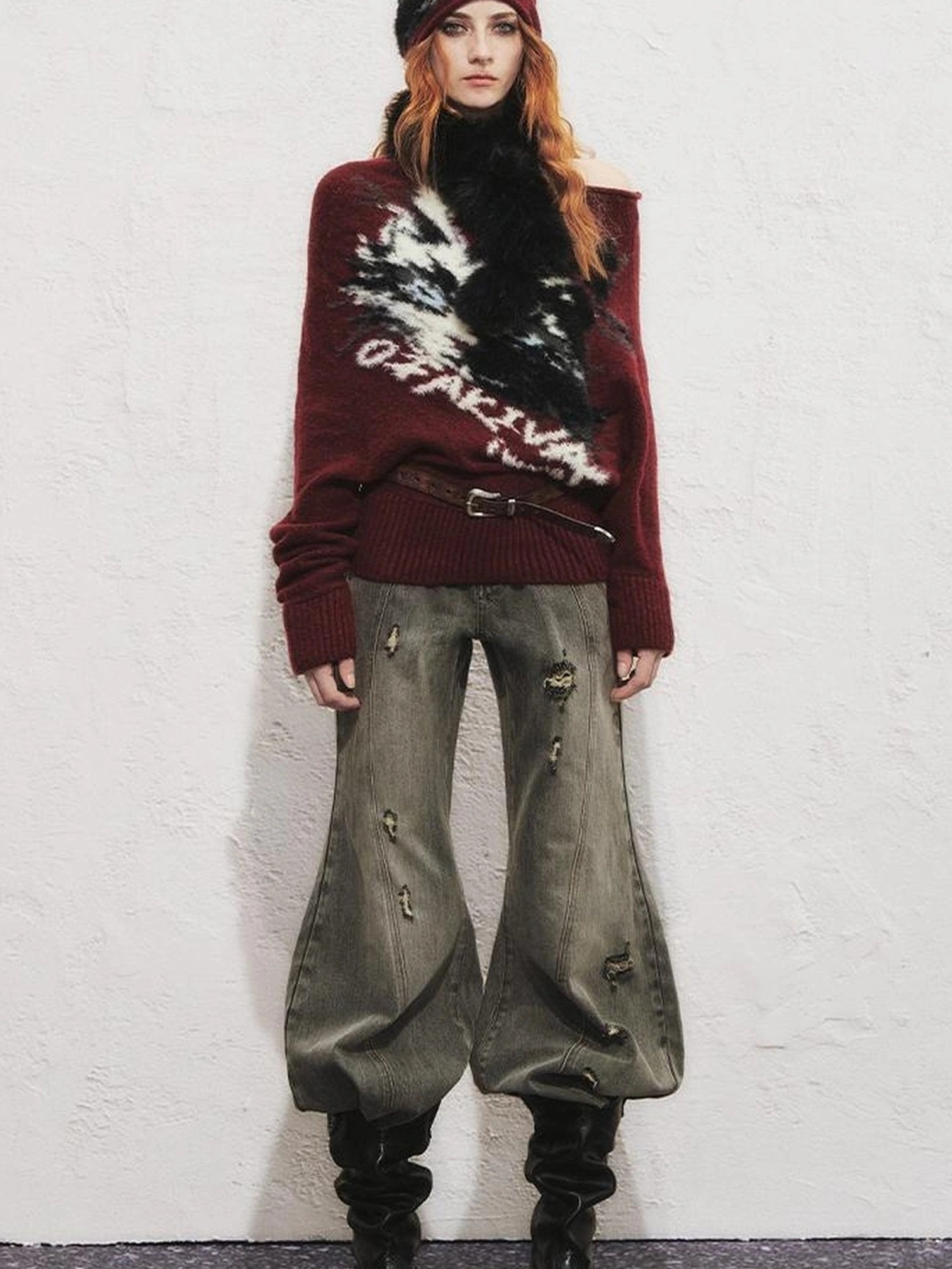 OfAkiva Akiva Lioncat Fluffy Sweater V-neck T-shirt Long Sleeve