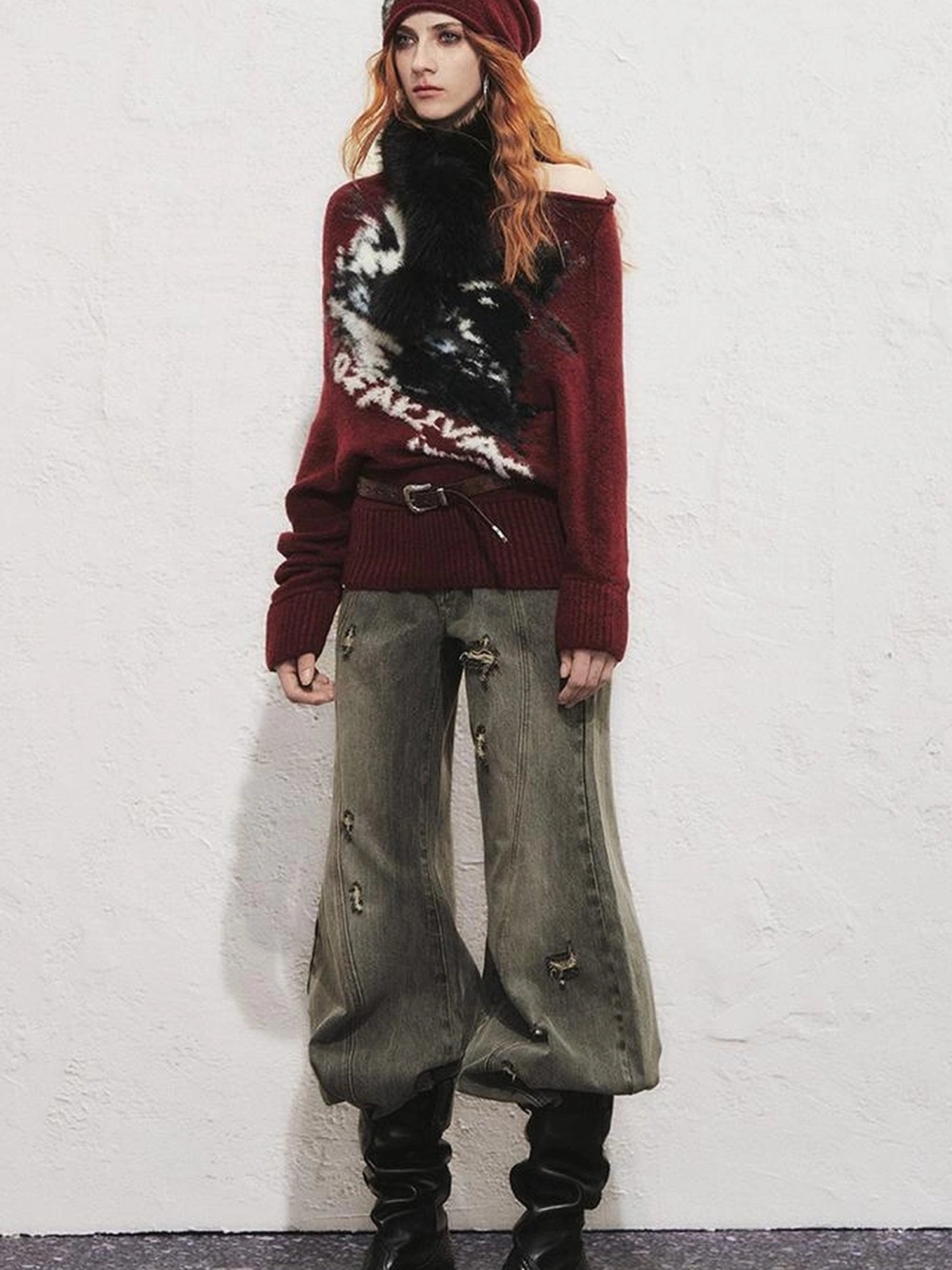 OfAkiva Akiva Lioncat Fluffy Sweater V-neck T-shirt Long Sleeve