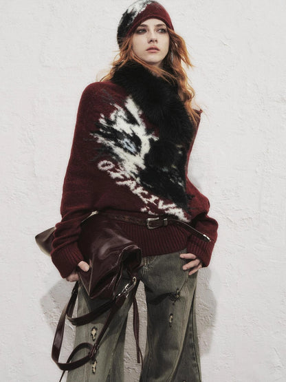 OfAkiva Akiva Lioncat Fluffy Sweater V-neck T-shirt Long Sleeve