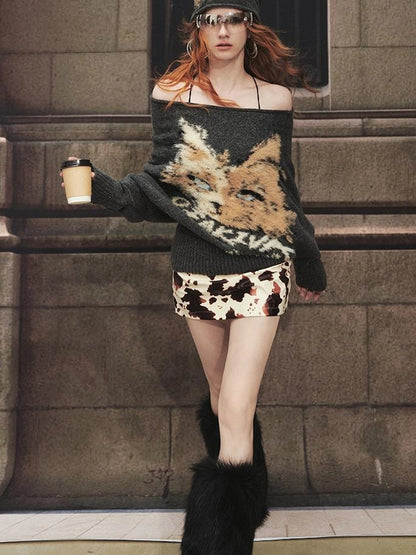 OfAkiva Akiva Lioncat Fluffy Sweater V-neck T-shirt Long Sleeve