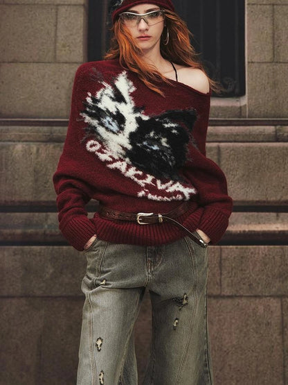 OfAkiva Akiva Lioncat Fluffy Sweater V-neck T-shirt Long Sleeve