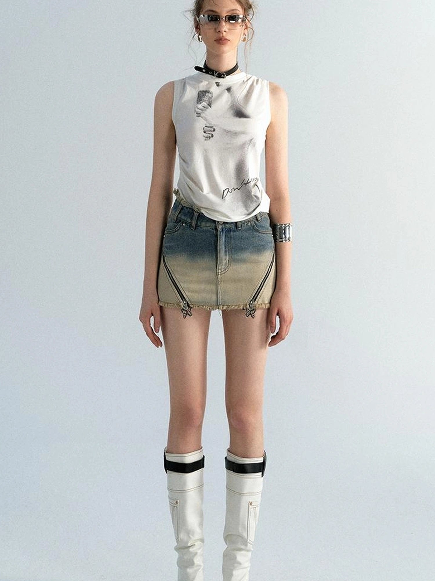 OfAkiva Akiva Ombre Washed Denim Shorts