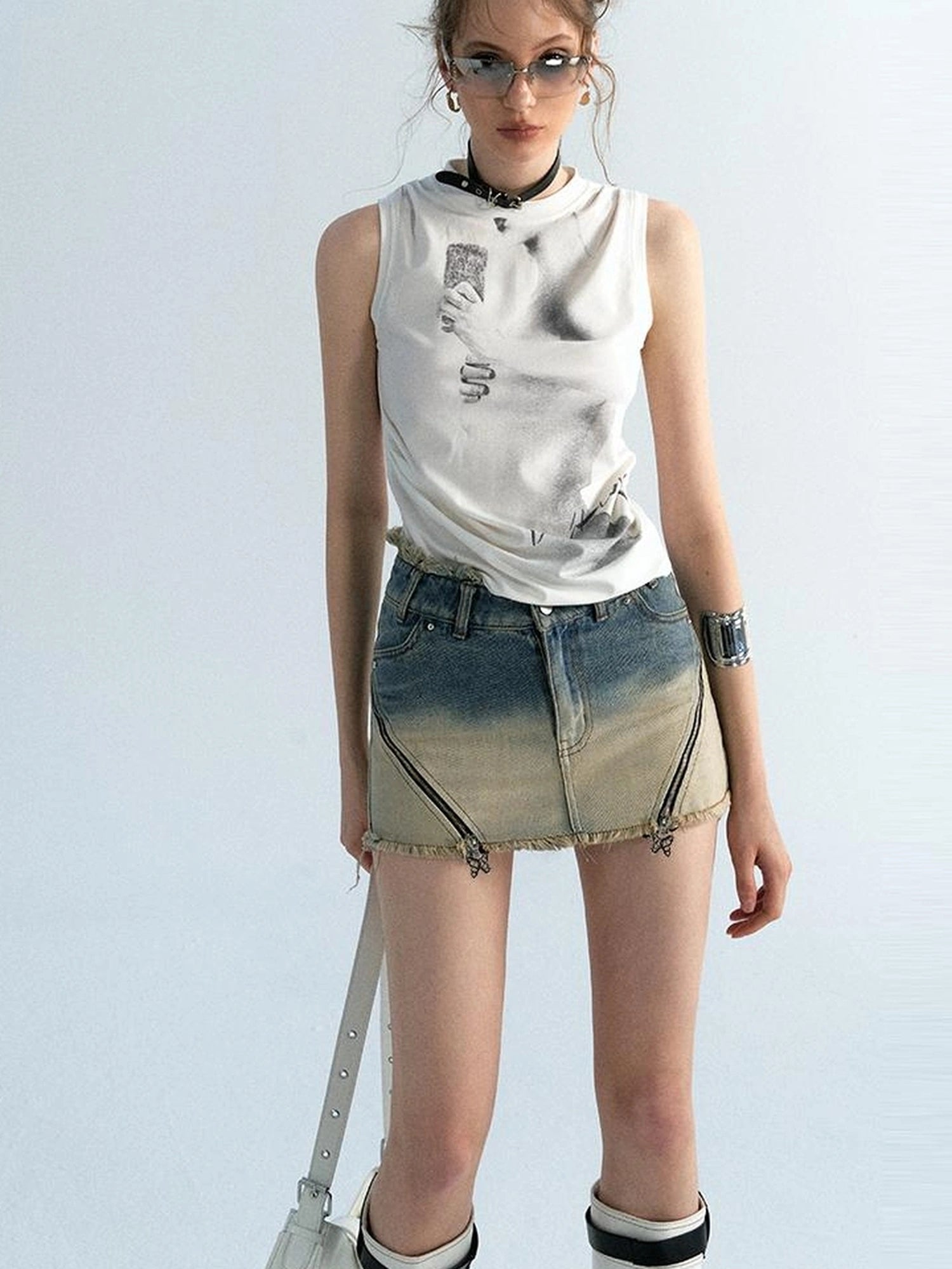 OfAkiva Akiva Ombre Washed Denim Shorts