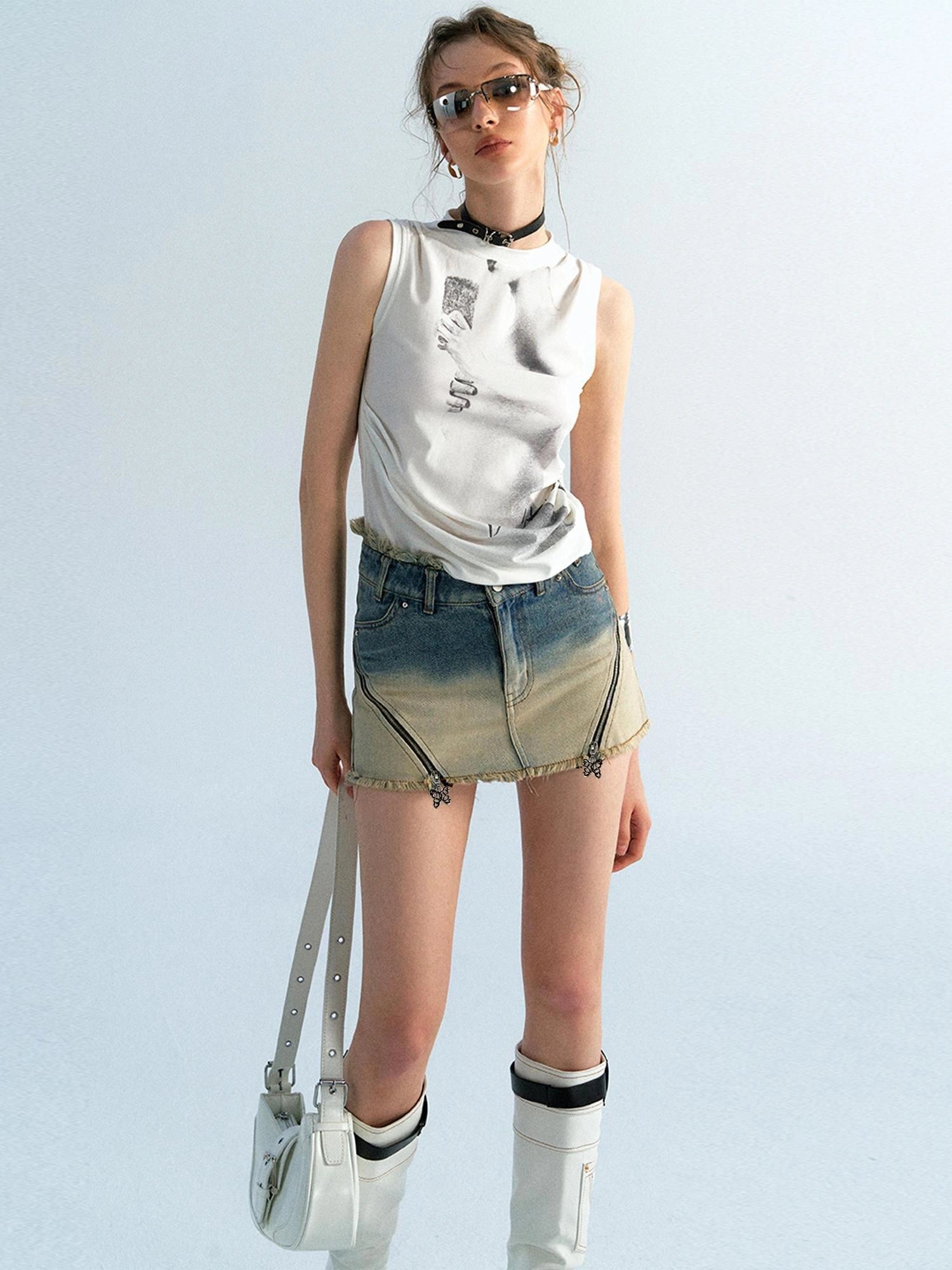 OfAkiva Akiva Ombre Washed Denim Shorts