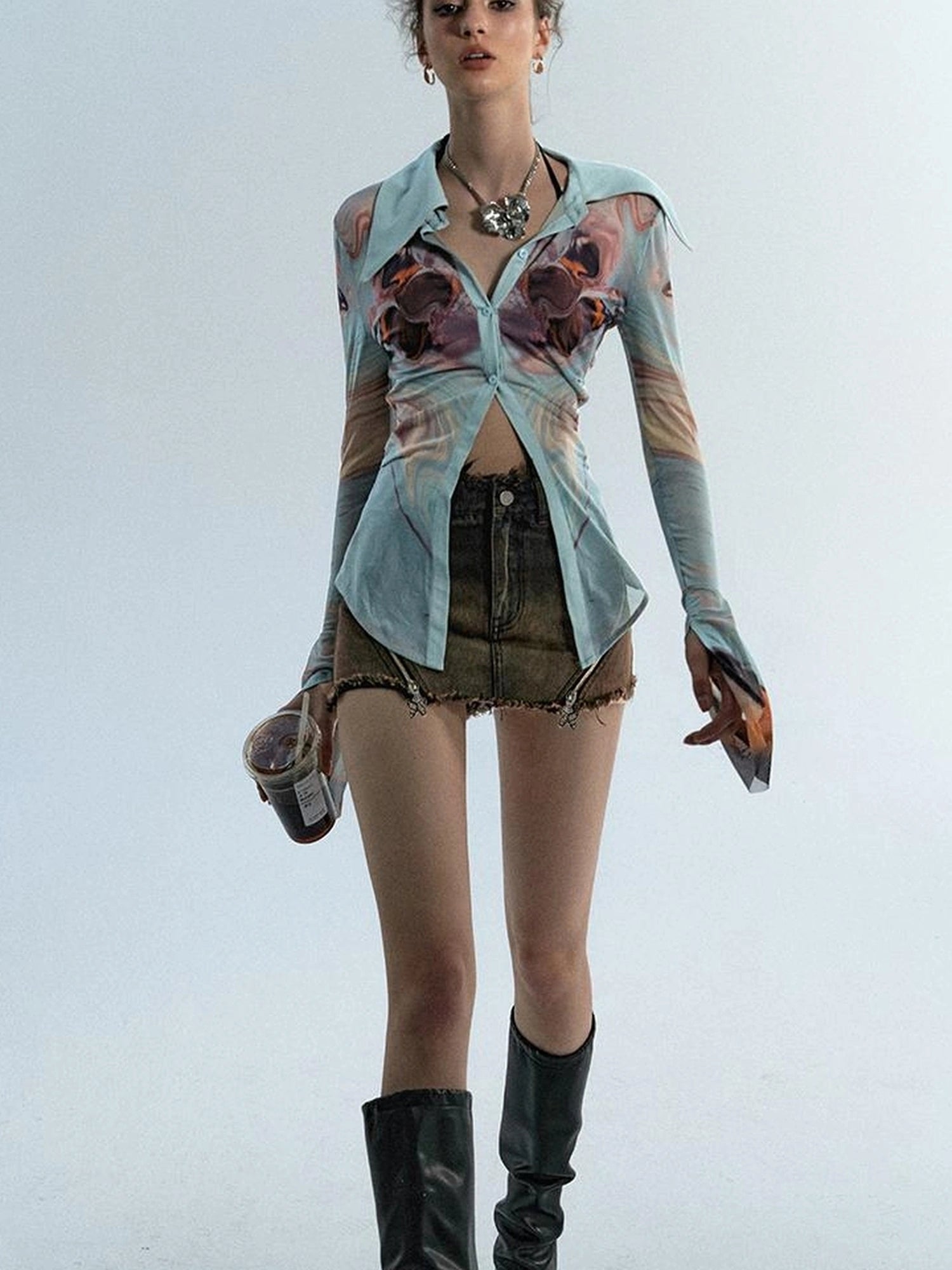 OfAkiva Akiva Ombre Washed Denim Shorts