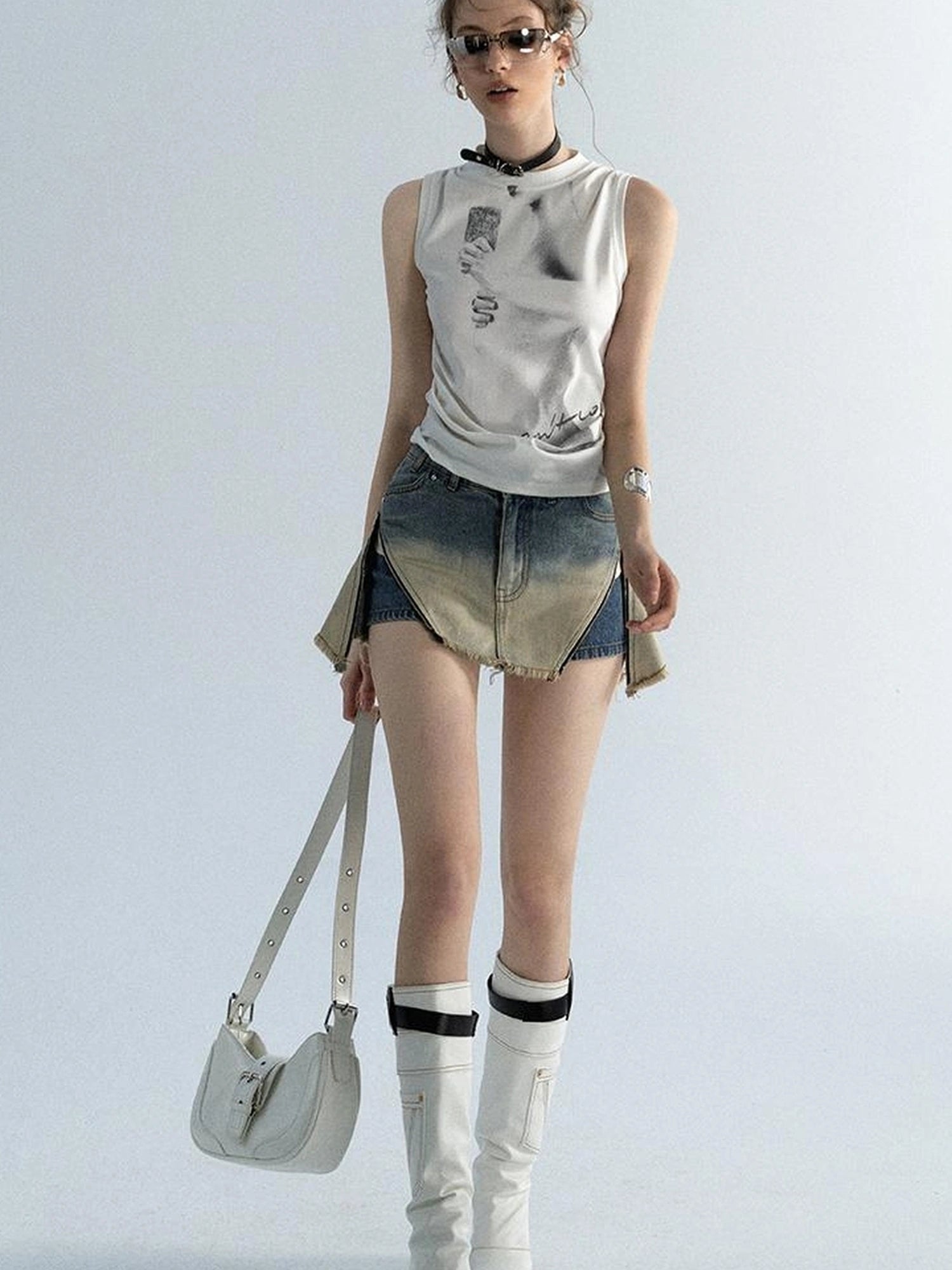 OfAkiva Akiva Ombre Washed Denim Shorts